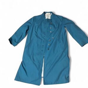 Misty Harbor Ltd Vintage Teal Raincoat Jacket Size L Buoy Cloth 1970s